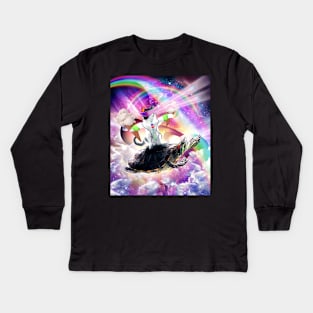 Lazer Rave Space Cat Riding Turtle Eating Ice Cream Kids Long Sleeve T-Shirt